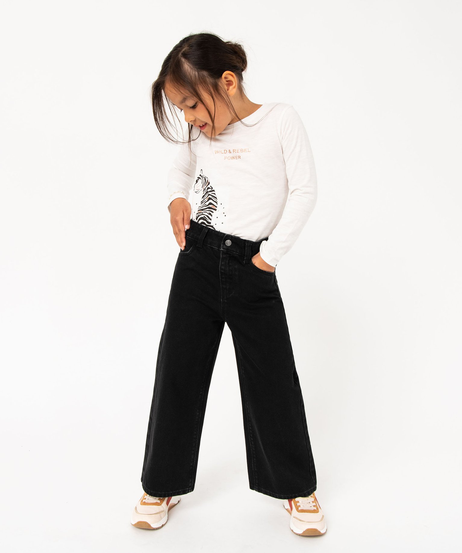 Jean fille coupe large noir | GEMO
