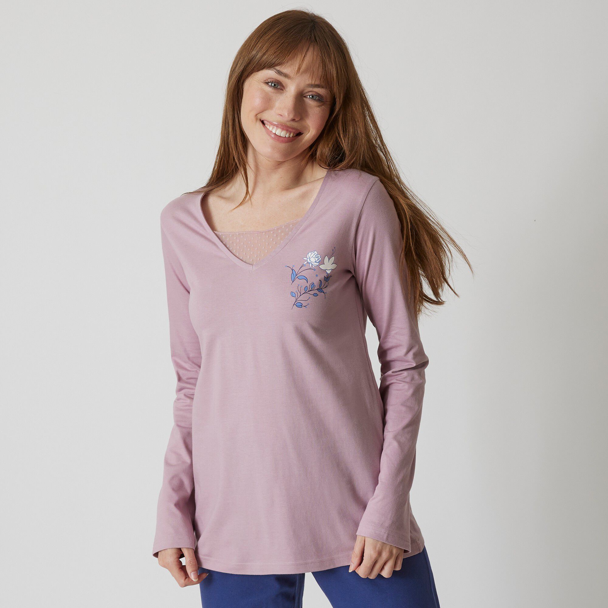 T-shirt pyjama manches longues motif floral imprimé