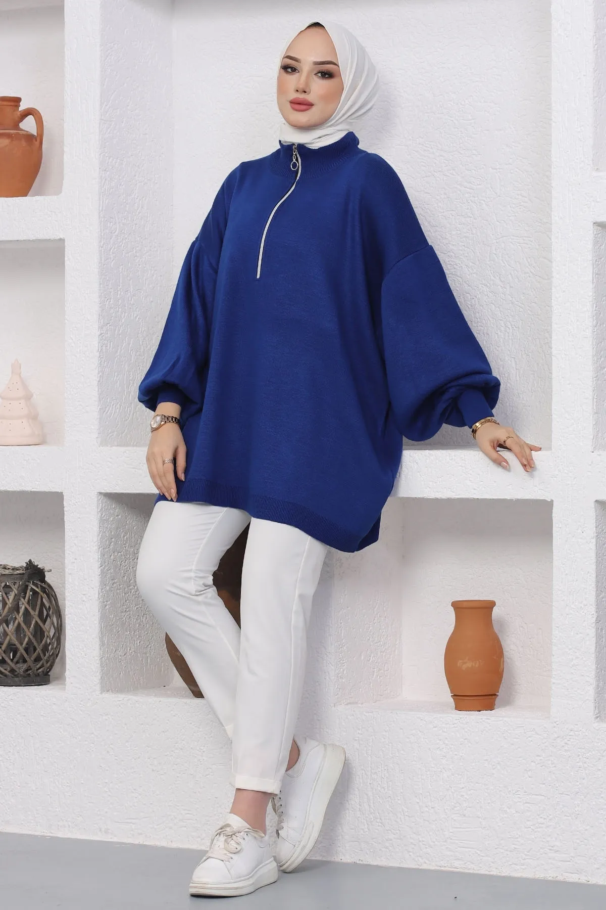 InStyle  Sara Stricktunika mit Reißverschluss – Marineblau
