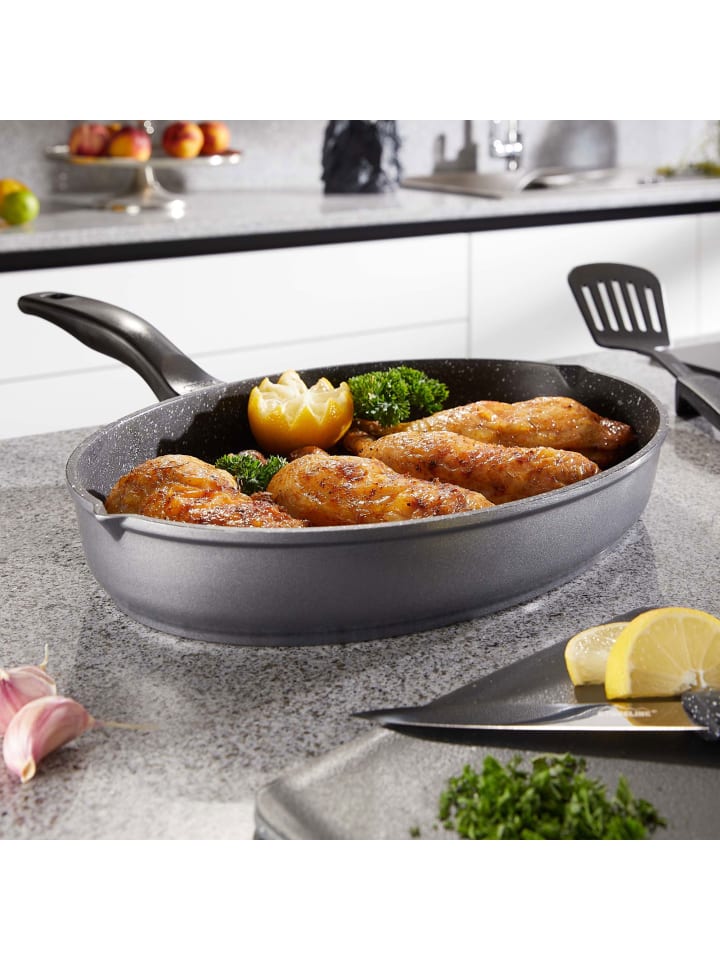 Stoneline Fisch- und Schnitzelpfanne Oval 35x24 cm | mit Deckel in Grau günstig kaufen 35 x 24 cm