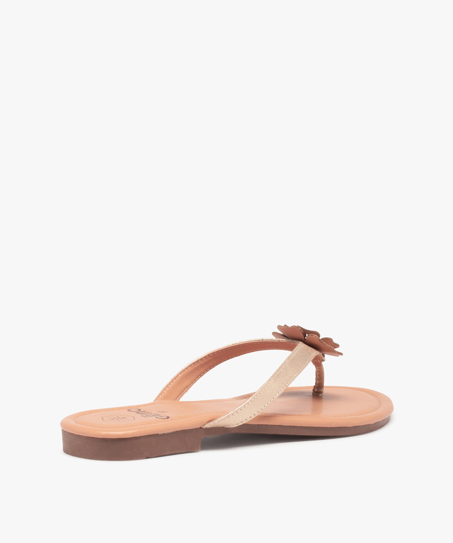 Tongs femme à petit talon plat et fleur sur l’entre-doigts or | GEMO