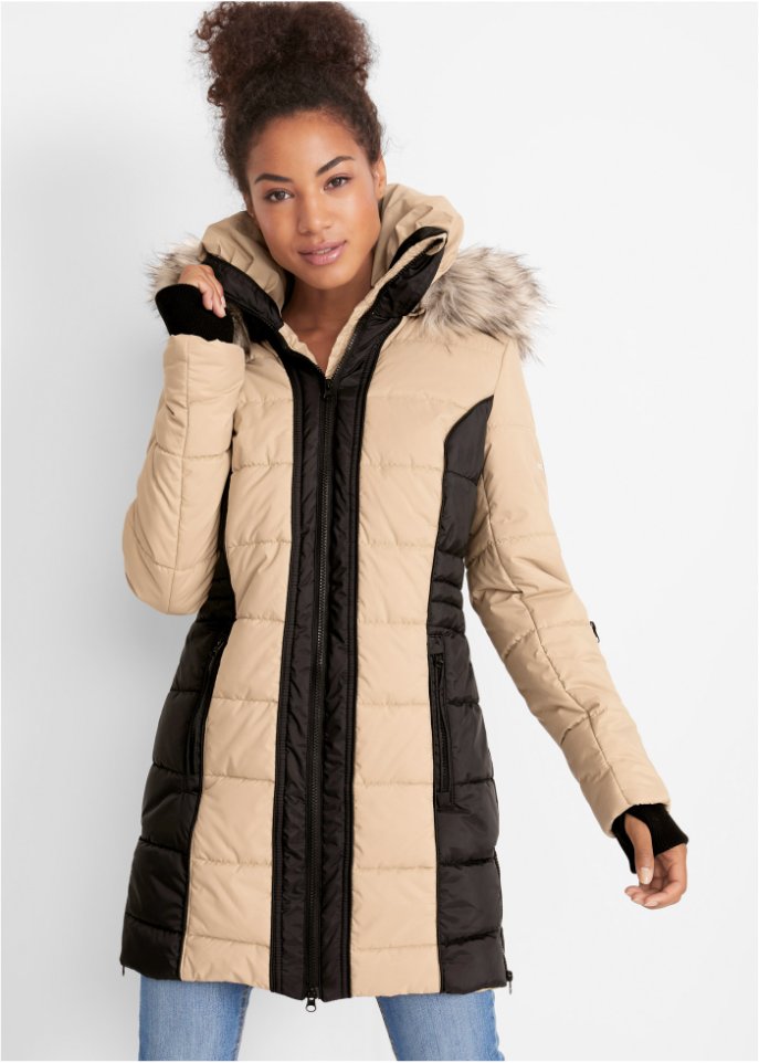 Outdoor-Kurzmantel mit Fellimitat