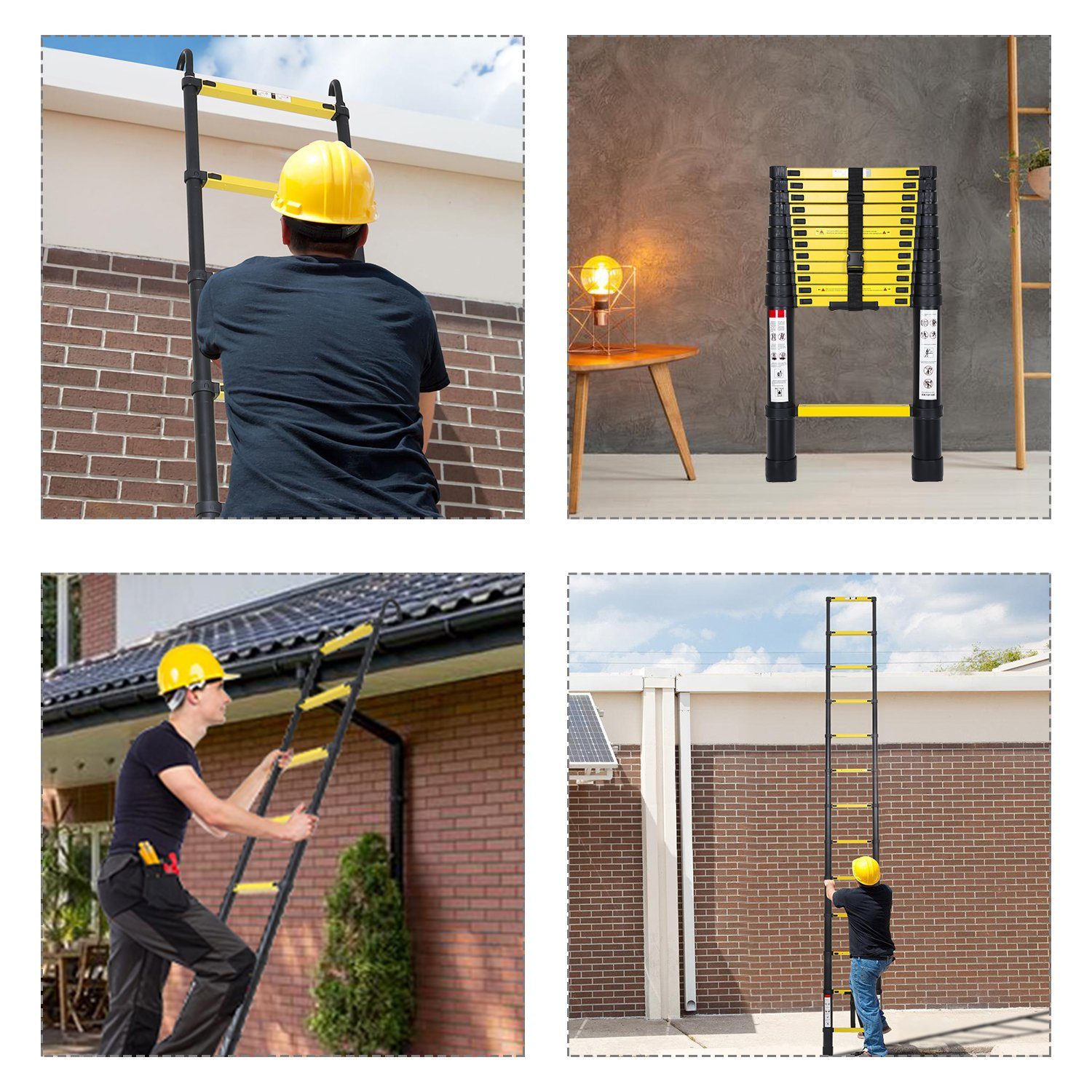 Lospitch Teleskopleiter Teleskopleiter Alu 3.8m Ausziehleiter Anlegeleiter mit haken