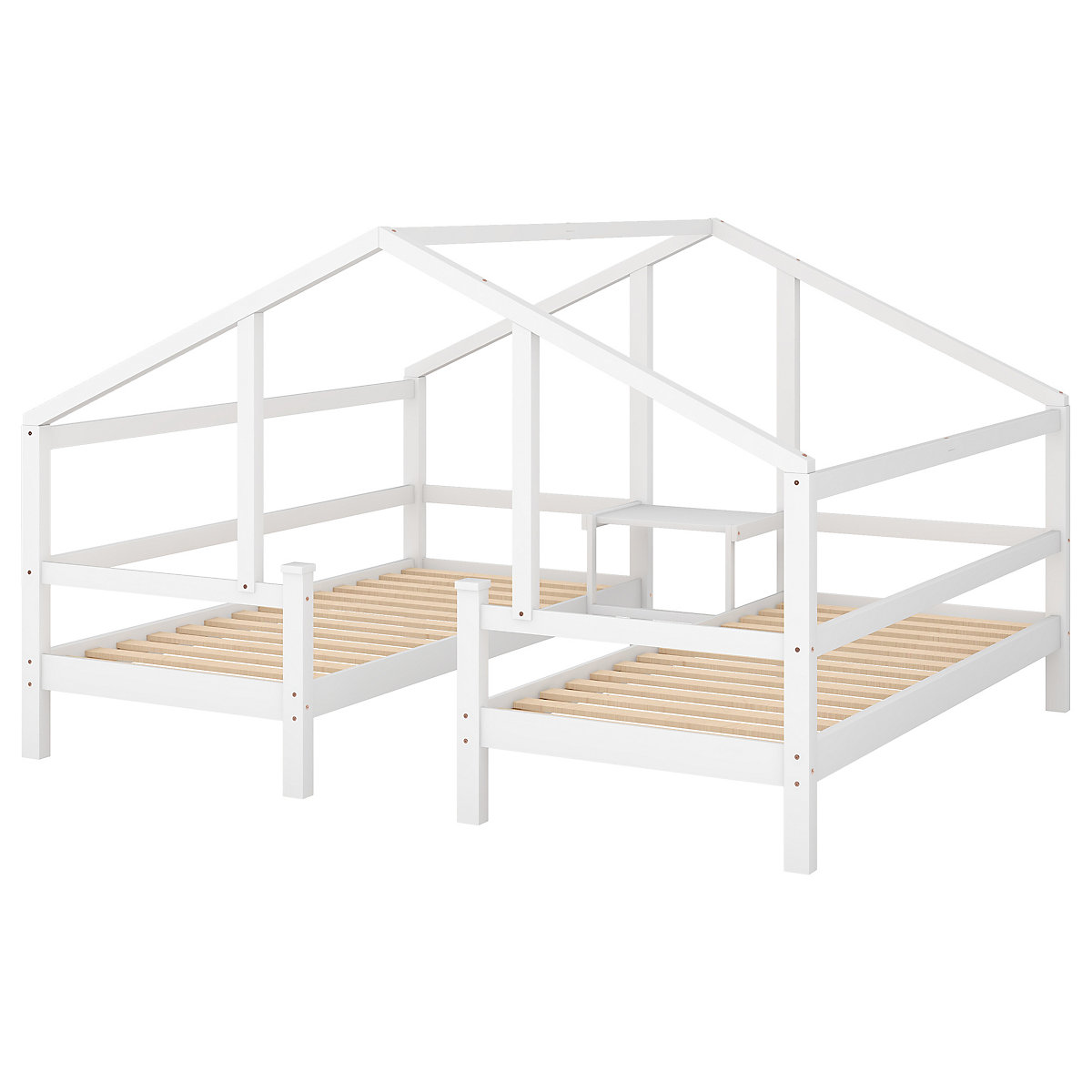 Hausbett Kinderbett 90x200 cm 2tlg. mit Rausfallschutz, Nacchttisch und Lattenrost