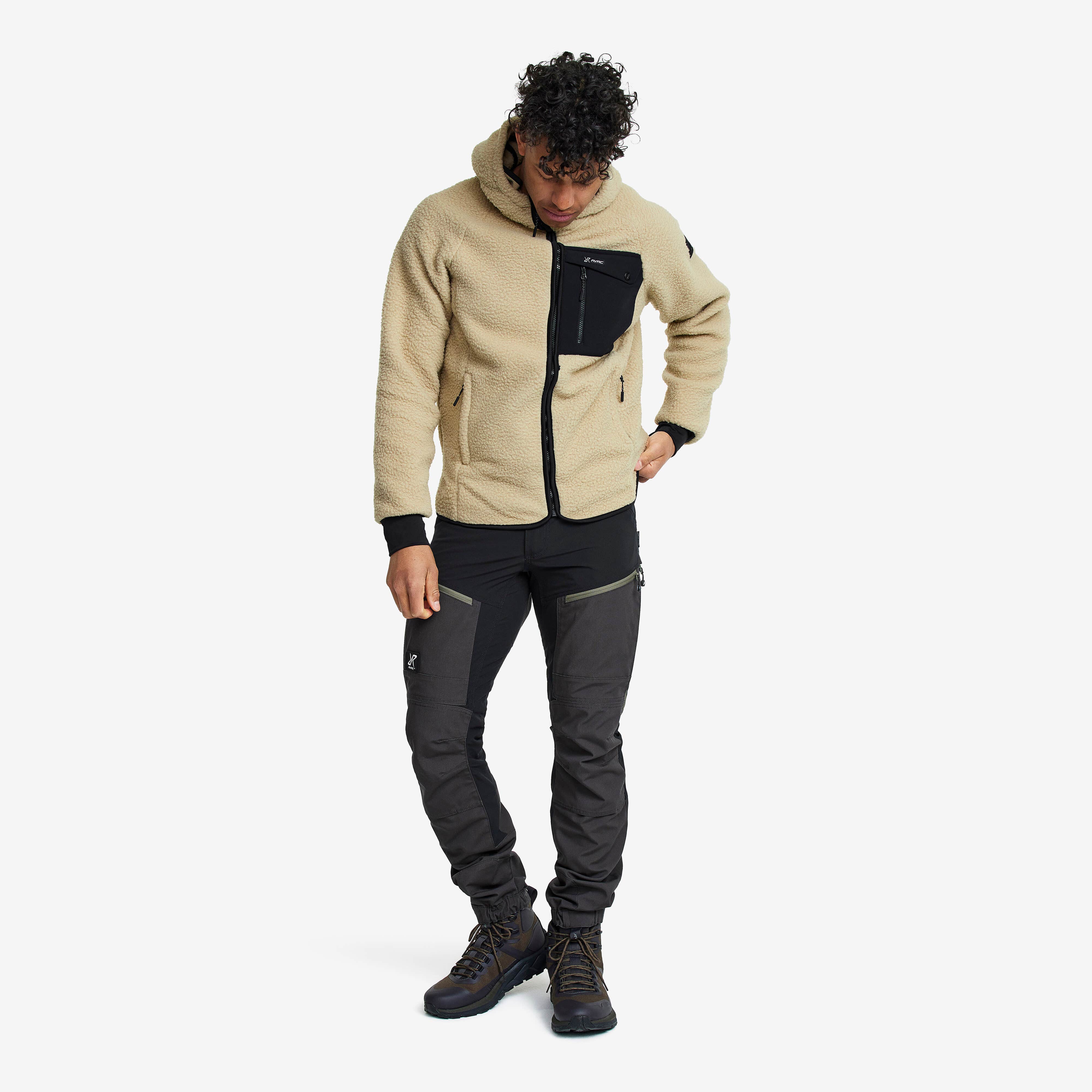 Sherpa Hoodie Homme Beige Khaki