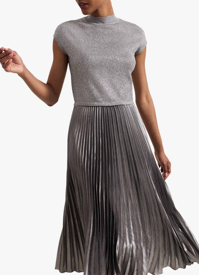 Phase Eight Jayla midi dress with pleated and metallic finish
