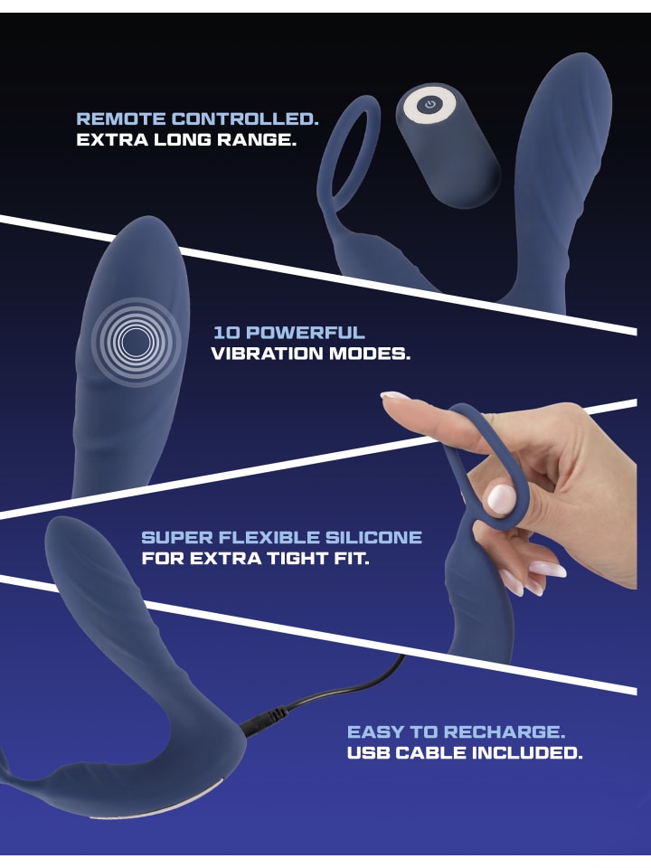 You2Toys Analplug Vibrating Prostate Plug with cockring in blau günstig kaufen 14,5 cm