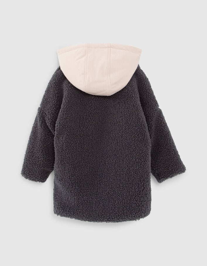 Manteau gris en Sherpa capuche bi-matière fille