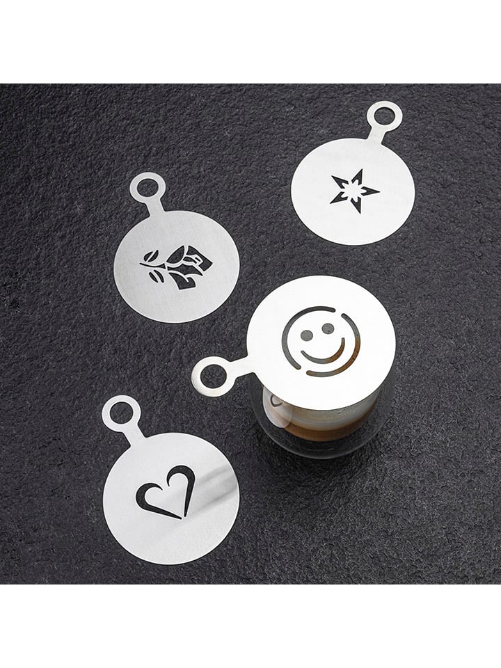 Chefware 4er-Set: Kaffee-Dekorationsvorlagen in Silber - Ø 8,5 cm günstig kaufen onesize