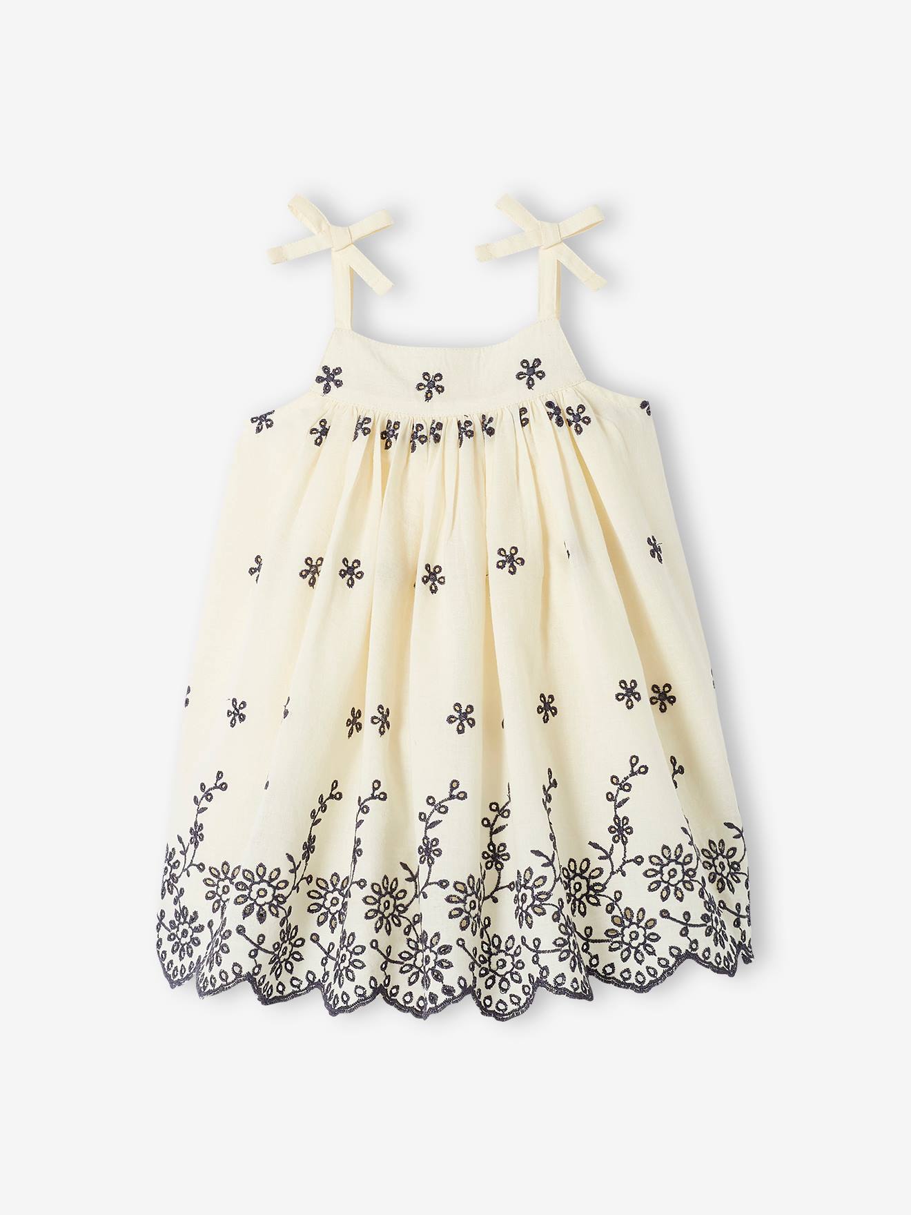 Ensemble bébé robe brodée, bloomer et bandeau assorti écru