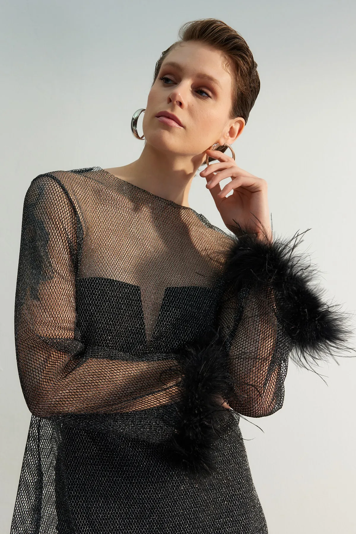 Trendyol Collection  Schwarzes Otrisch Detailliertes Mesh-Elegantes Abendkleid TPRSS23EL00520
