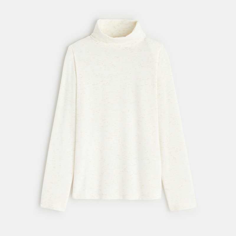 T-shirt col roulé chiné irisé beige fille