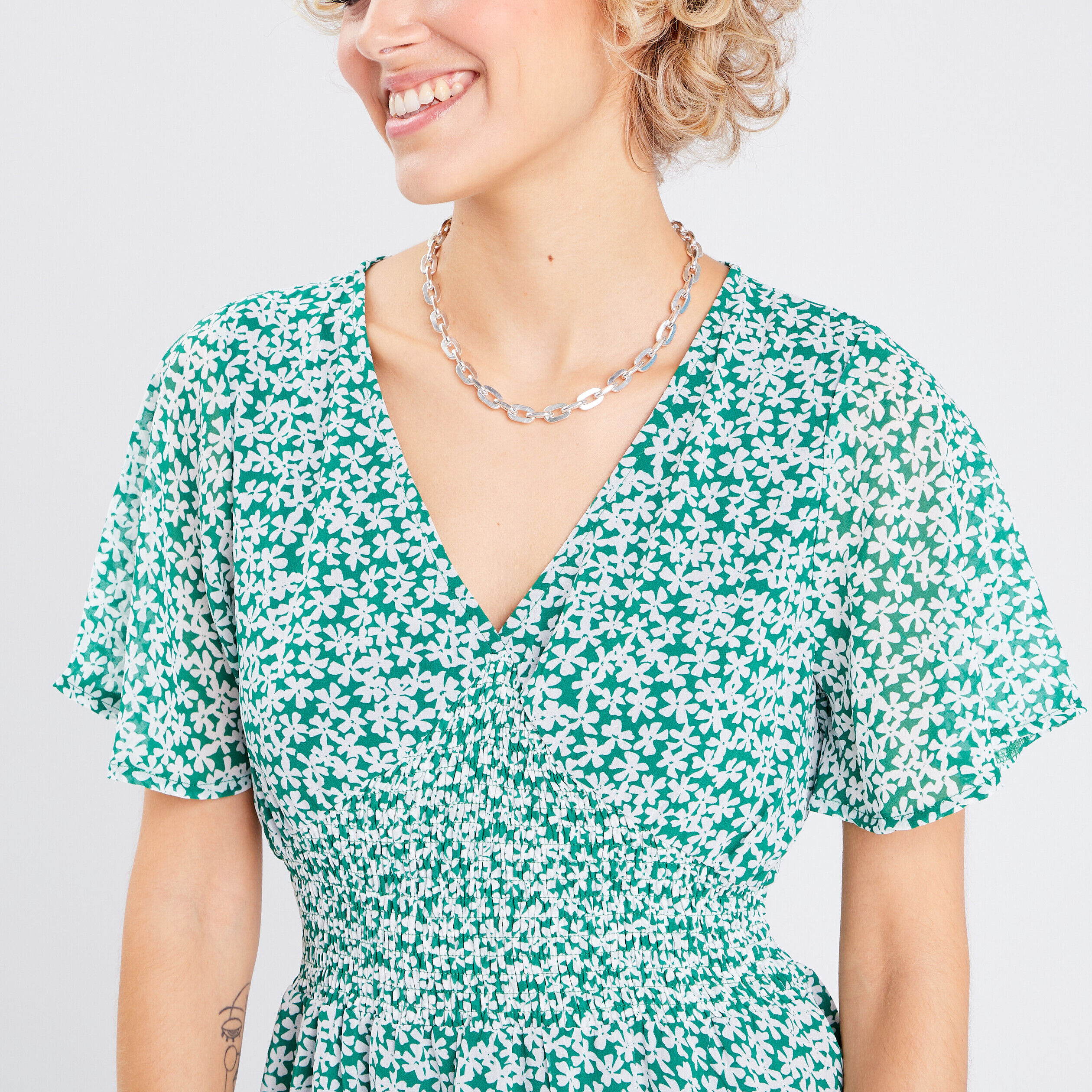Robe évasée manches courtes vert femme | Cache Cache