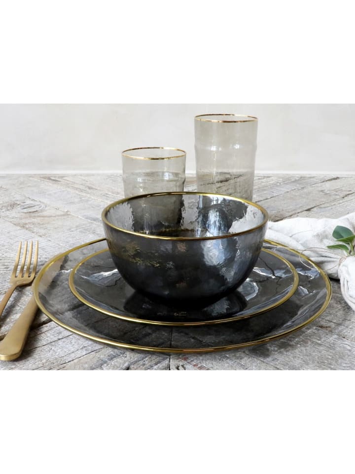 Chic Antique Glasschale mit Goldrand in Grau | Gold günstig kaufen onesize