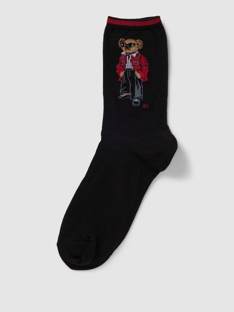 Socken mit Motiv und elastischen Rippenbündchen in schwarz