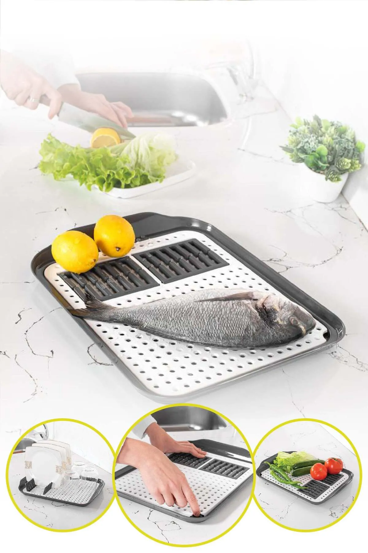 Viwares  Abtropfgestell 2 in 1 Abtropfgitter für Küchen Spüle Ablage Teller Gläser & Lebensmittel