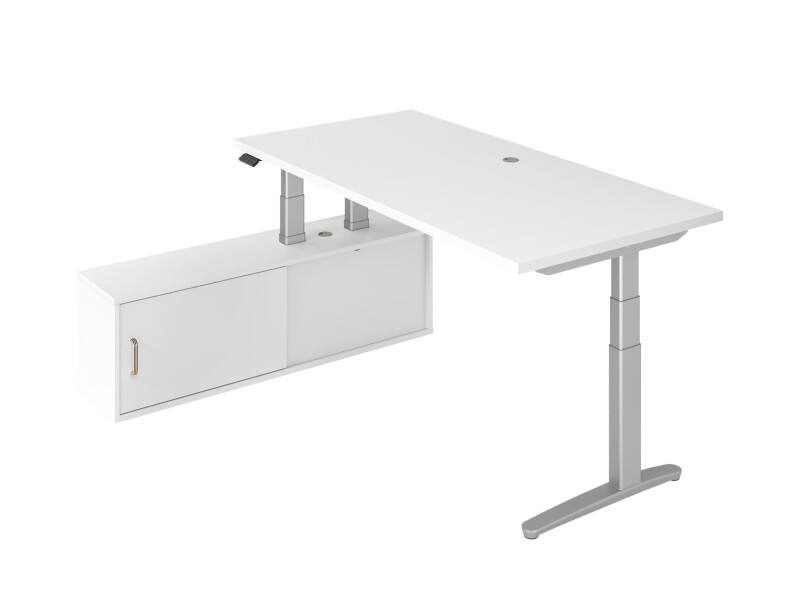 Hammerbacher Sitz-Stehschreibtisch VXBHM2C/WW/SS Weiß, Silber