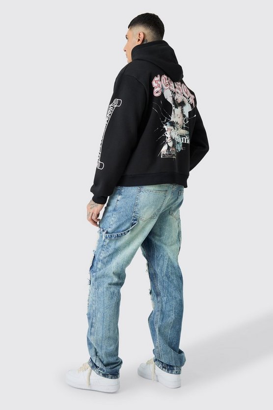 Kastiger Hoodie mit Renaissance-Print