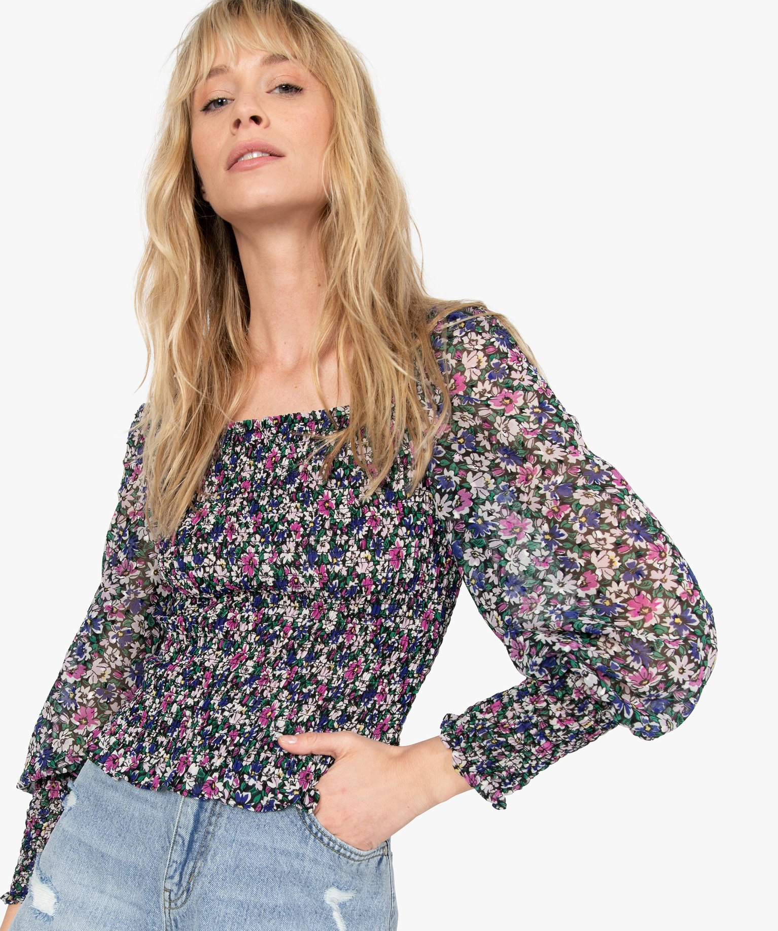 Blouse femme smockée à motifs fleuris – LuluCastagnette imprime | GEMO