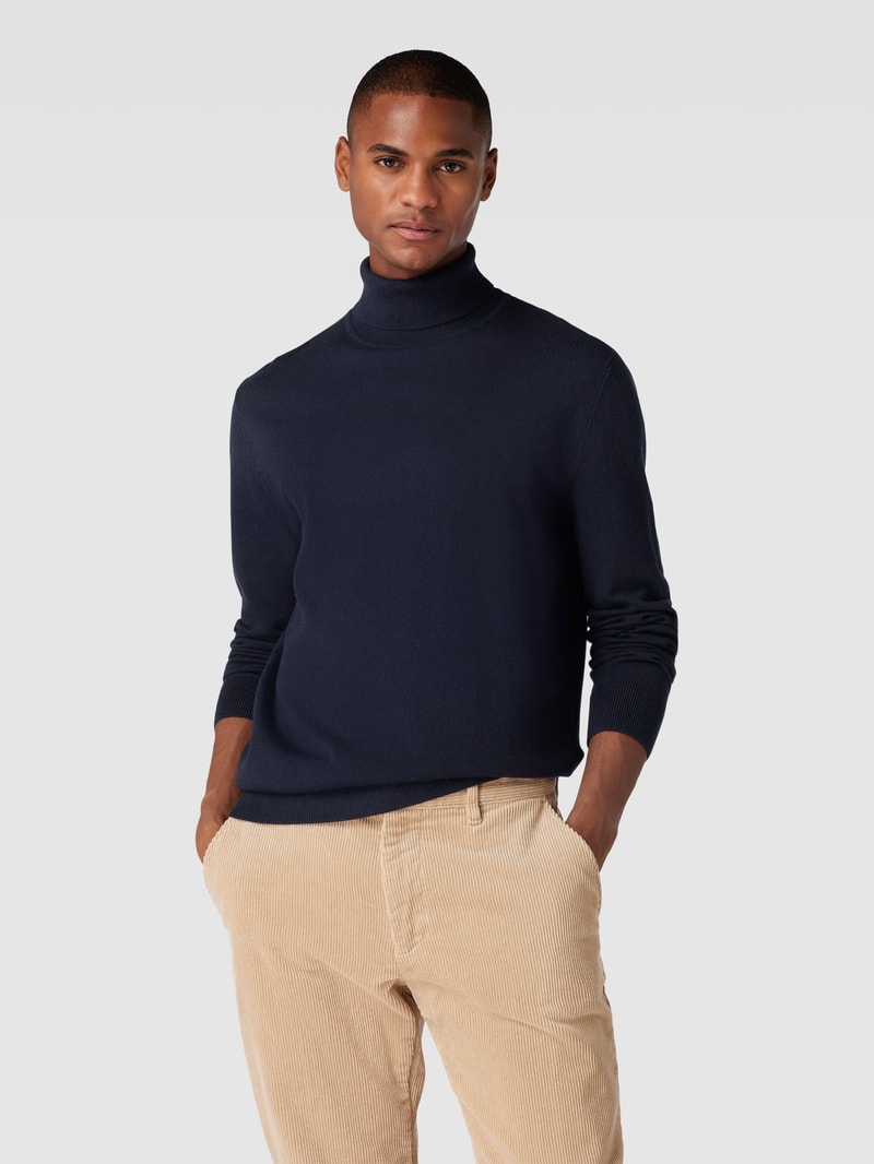 Strickpullover mit Rollkragen in marineblau meliert
