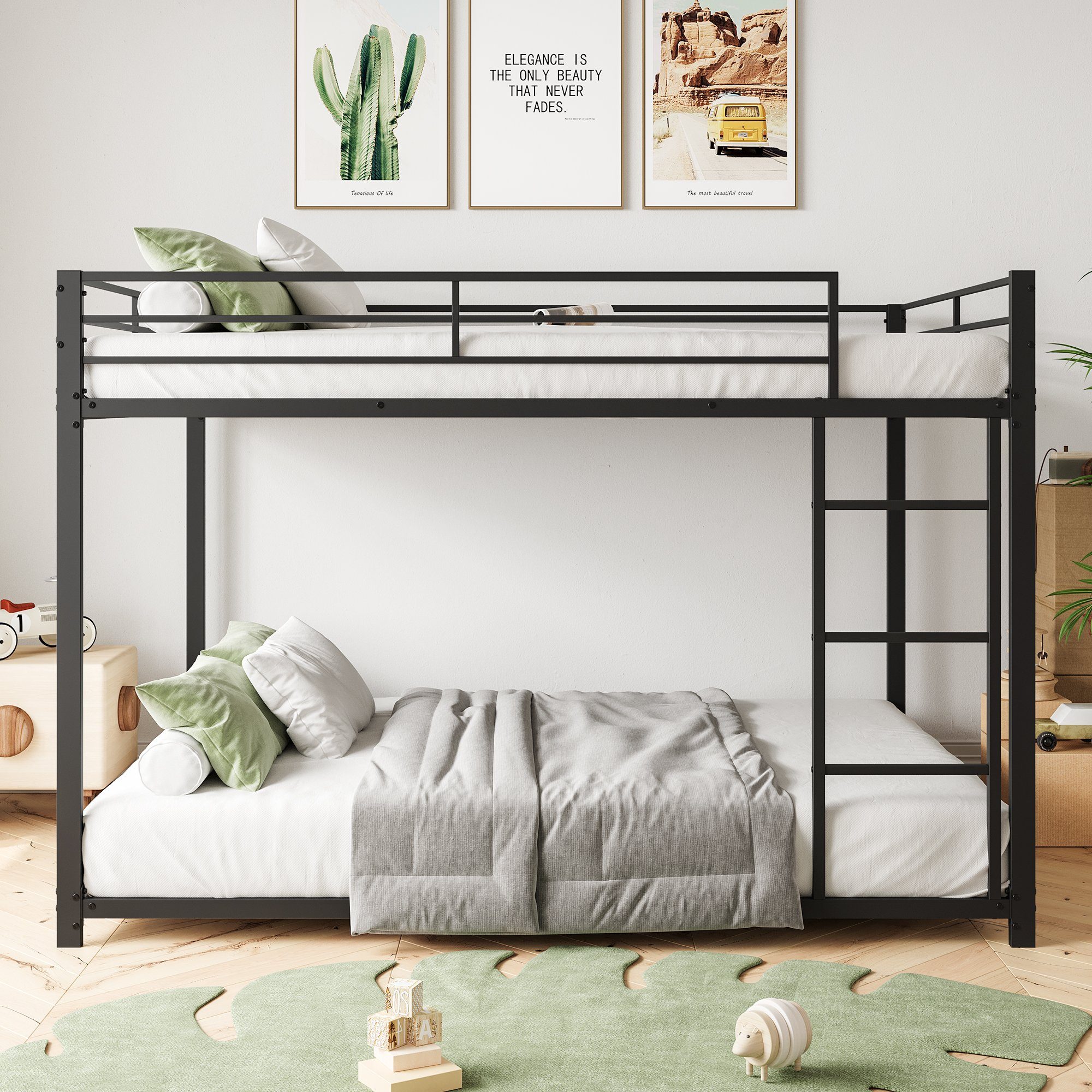 Celya Metallbett 140 x 200cm Kinderbetten, Etagenbetten, Eisenetagenbetten in klassischer Form, Schwarz