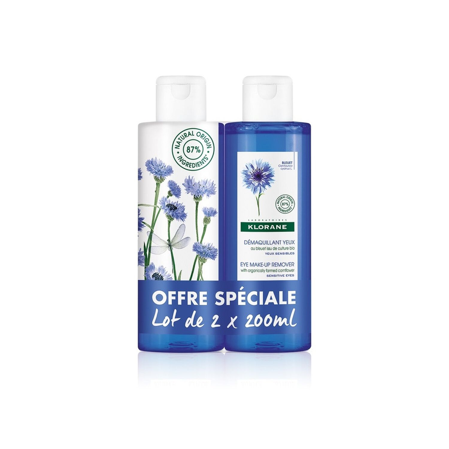 Klorane Eau Micellaire Bleuet Bio - Peaux sensibles - Duo 2 x 200 ml