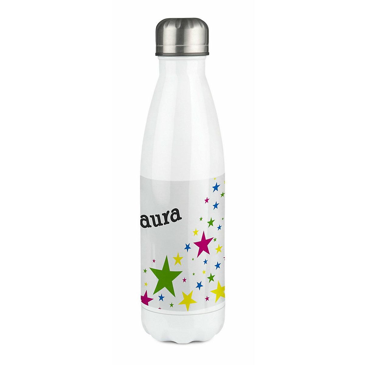 Edelstahl Kinder Thermoflasche / Trinkflasche bunt Sterne Spülmaschinenfest, Auslaufsicher, Bruchfest, Doppelwandig, Für Heißgetränke geeignet, Mit Deckel, Isoliert