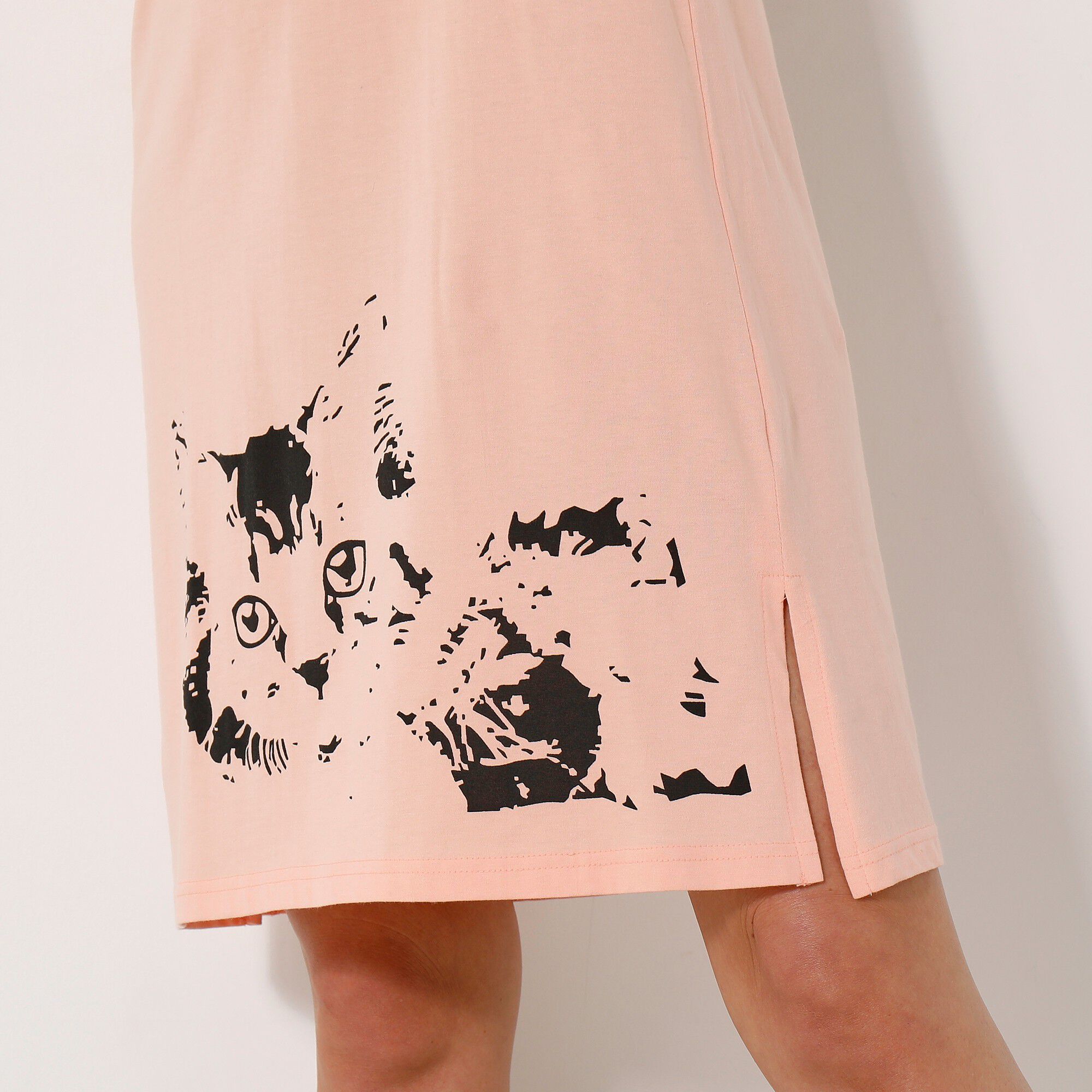 Chemise de nuit courte imprimé chat