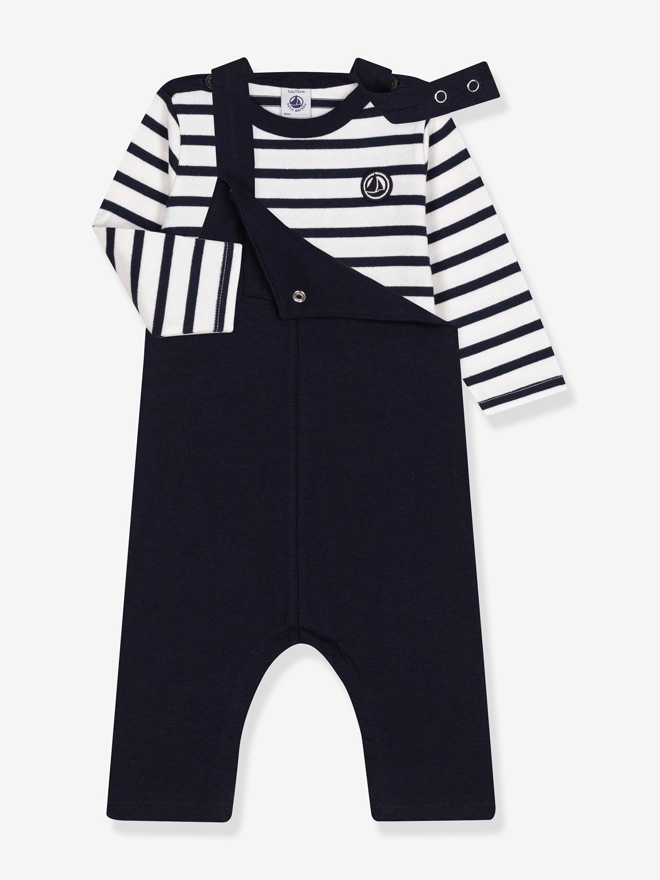 Petit Bateau Baby-Set: Latzhose & Ringelshirt PETIT BATEAU - marine