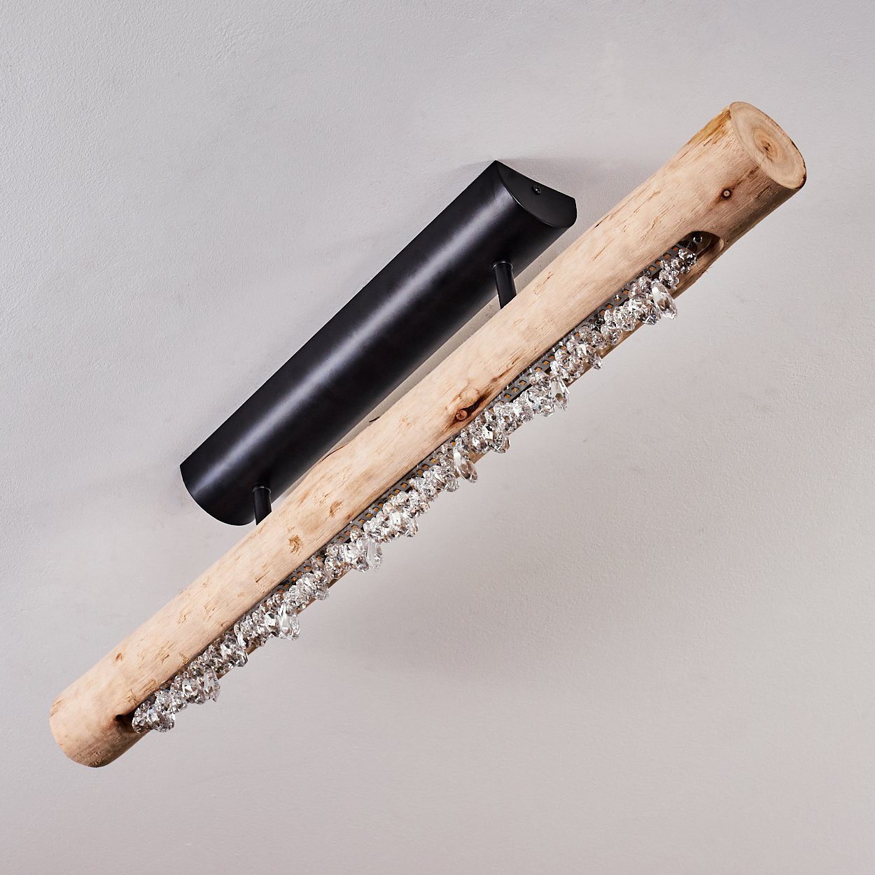 hofstein Deckenleuchte Lipusa längliche Deckenlampe aus Metall Schwarz und Holz, 3000 Kelvin, 1xLED 15 Watt, 1200 Lumen, über herkömmlichen Lichtschalter dimmbar