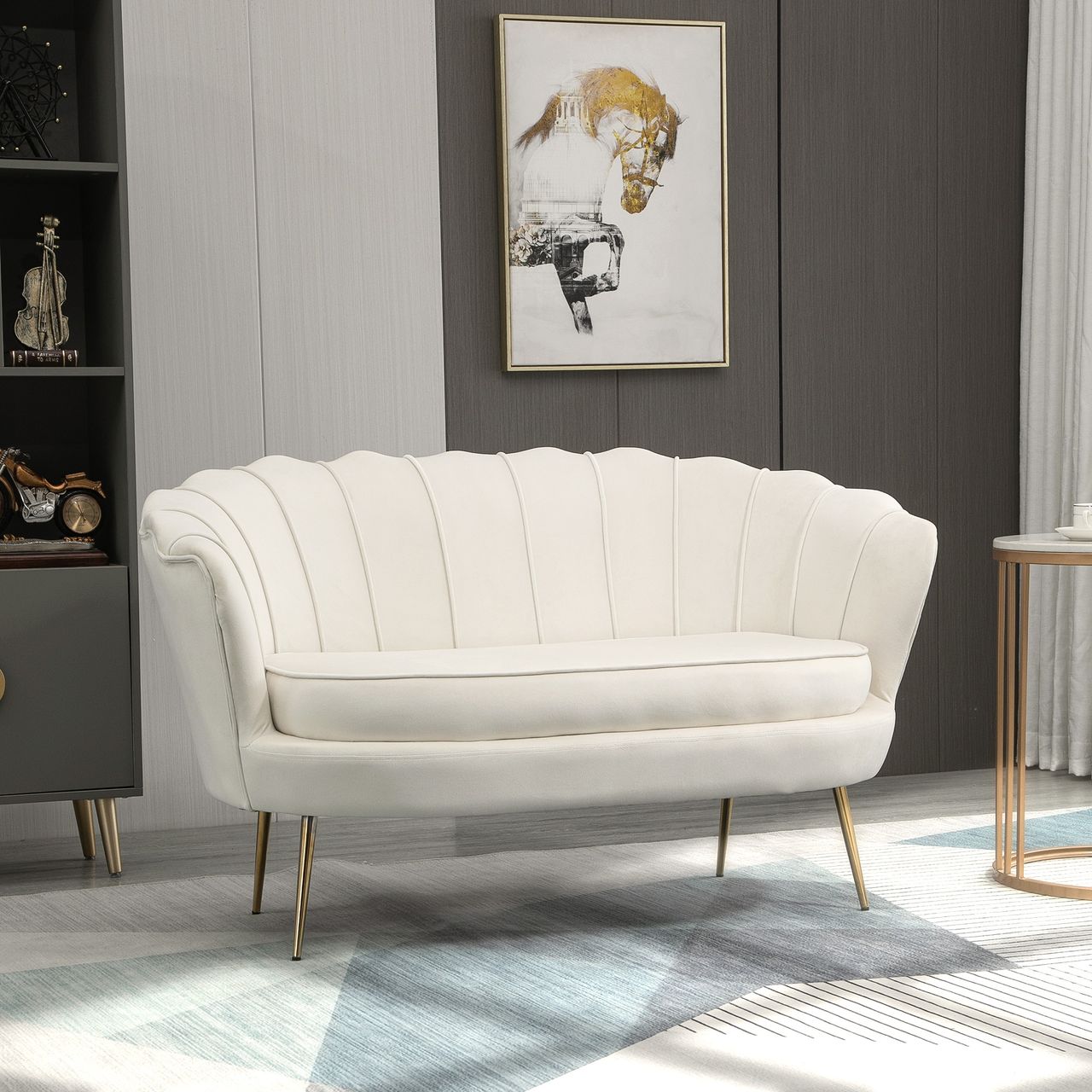 HOMCOM 2 Sitzer Sofa Couch, gepolsterter Polstersofa mit Armlehne Samtopik Creme