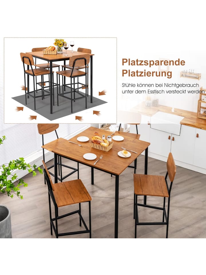COSTWAY Esstisch 5 tlg. Set in Braun günstig kaufen onesize