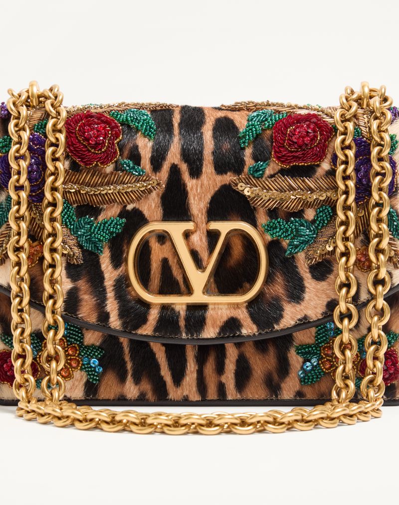 Valentino Garavani Vain Broderet Pony-Effekt Gedeskinds Skuldertaske