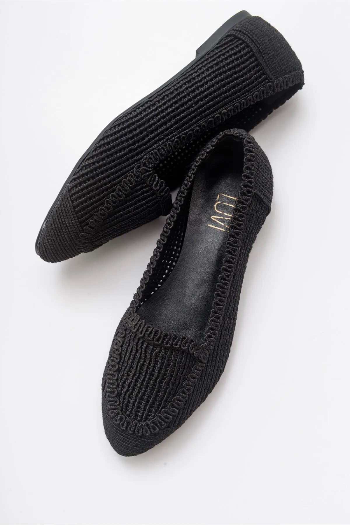 LuviShoes  Schwarze gestrickte Ballerina-Schuhe für Damen 101