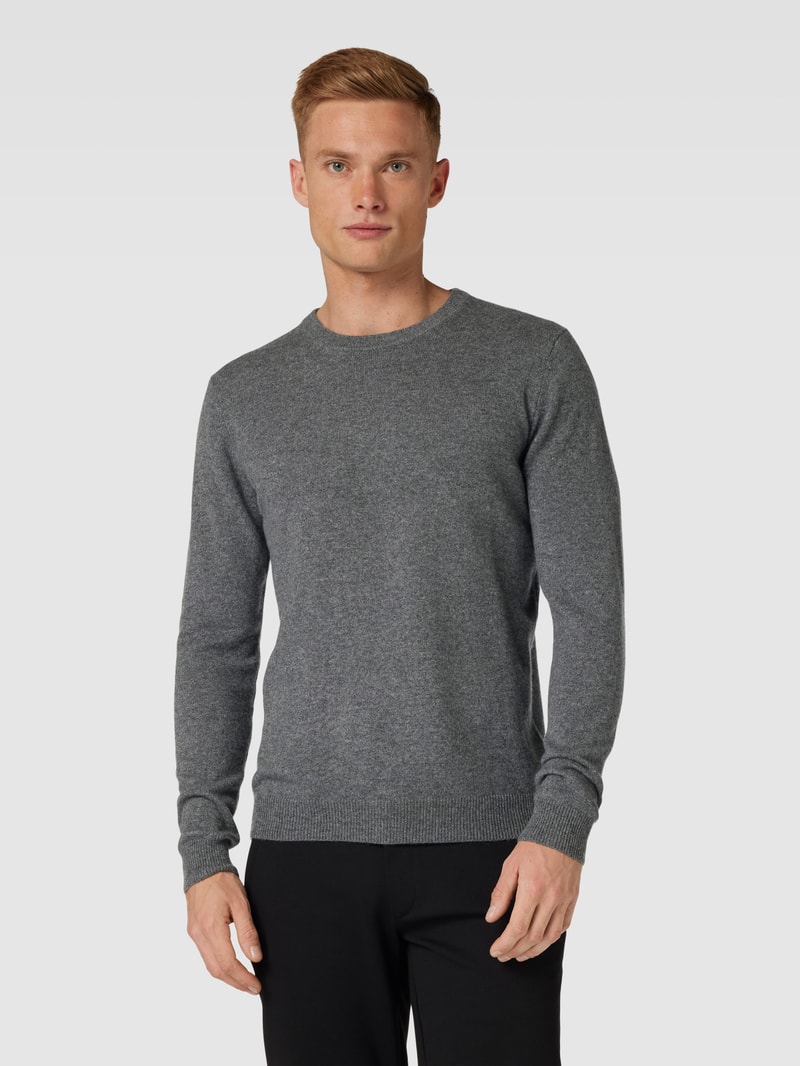 Strickpullover aus Kaschmir mit Rundhalsausschnitt Modell 'mordy' in mittelgrau meliert