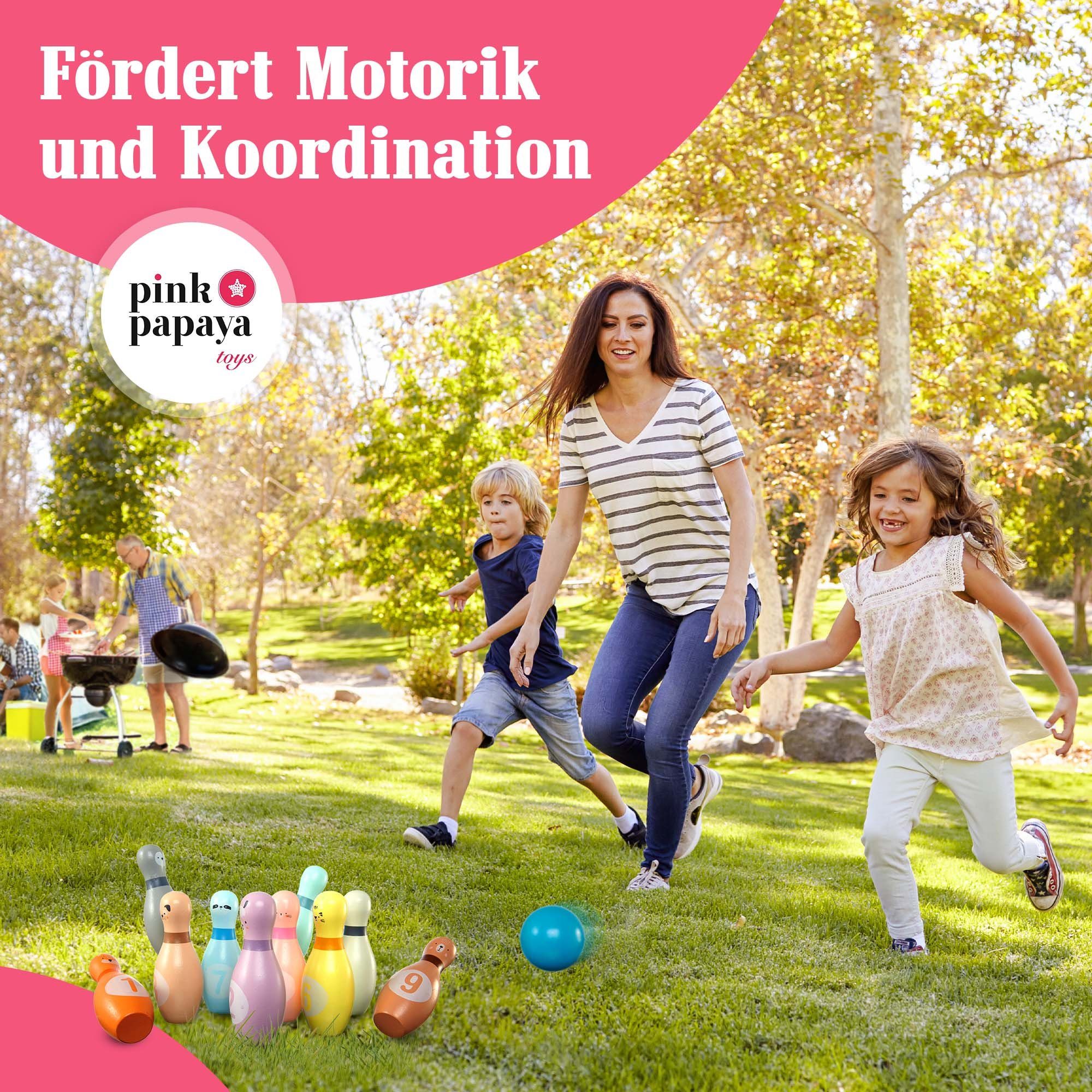 Pink Papaya Spiel, Familienspiel Kegelspiel für Kinder Kids Bowling Set, Indoor & Outdoor, Robust und liebvevoll gestaltet