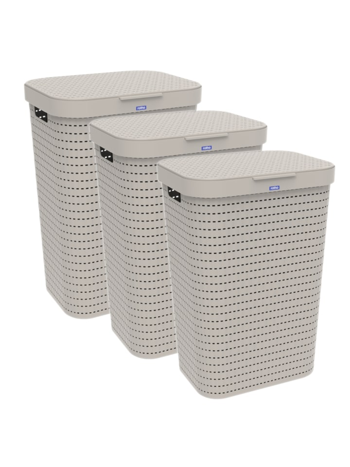 Rotho Country 3er-Set Wäschesammler 55l mit Deckel in Cappuccino günstig kaufen onesize