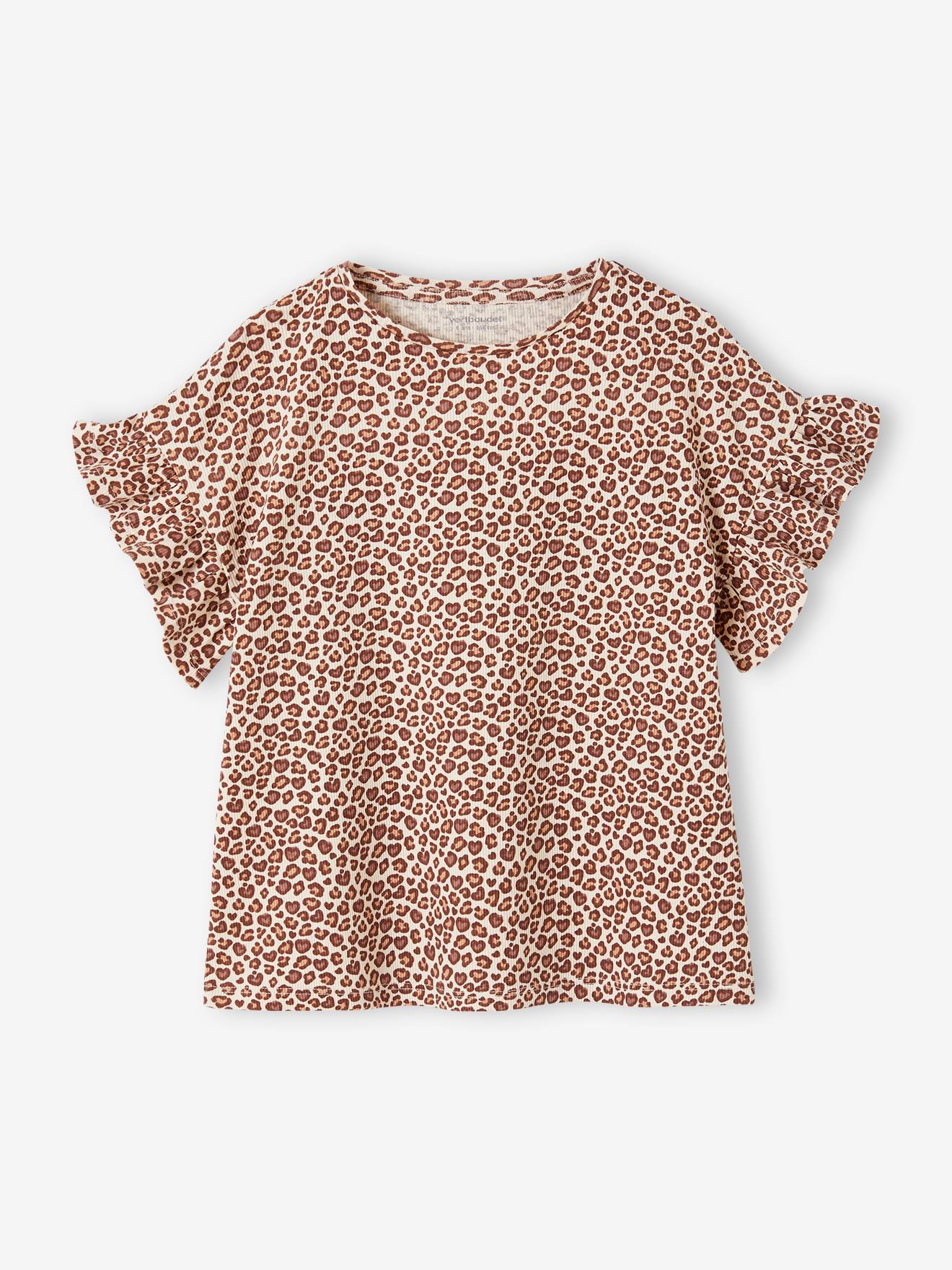 Vertbaudet Geripptes Mädchen T-Shirt mit Recycling-Baumwolle - beige
