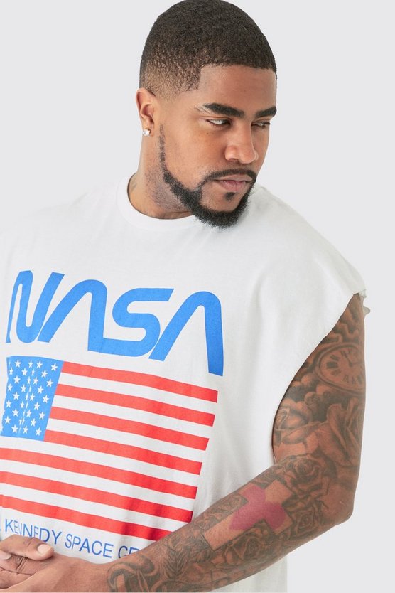 Plus weißes Tanktop mit Nasa-Print