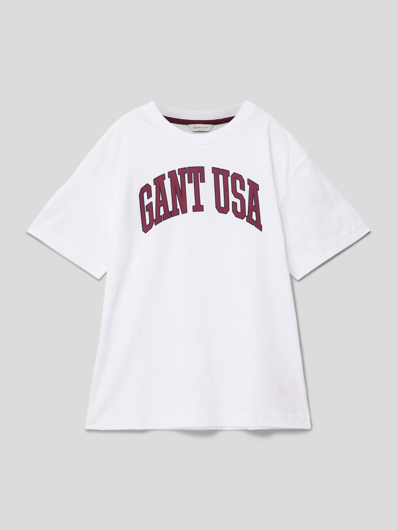 Oversized T-Shirt mit Label-Print in weiß