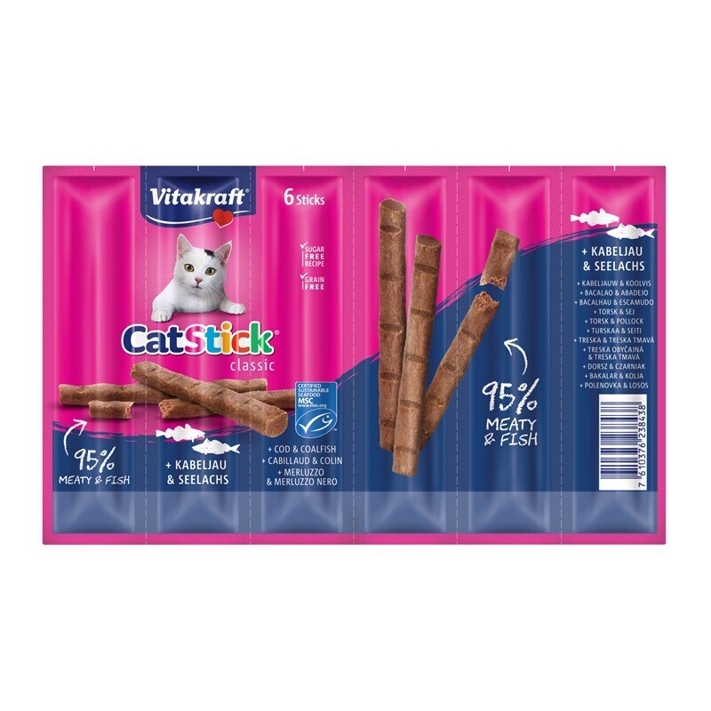 Vitakraft Snacks Vitakraft Cat-Stick 10x6 Stück Kabeljau & Seelachs