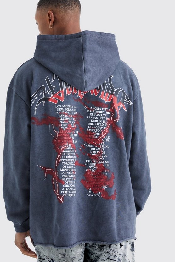 Oversize Hoodie mit rohem Saum und Print