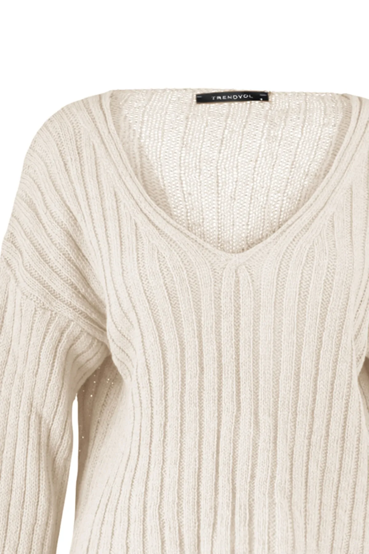 Trendyol Collection  Stone Wide Fit Kurzer Basic-Strickpullover aus Wolle TWOAW23KZ01844