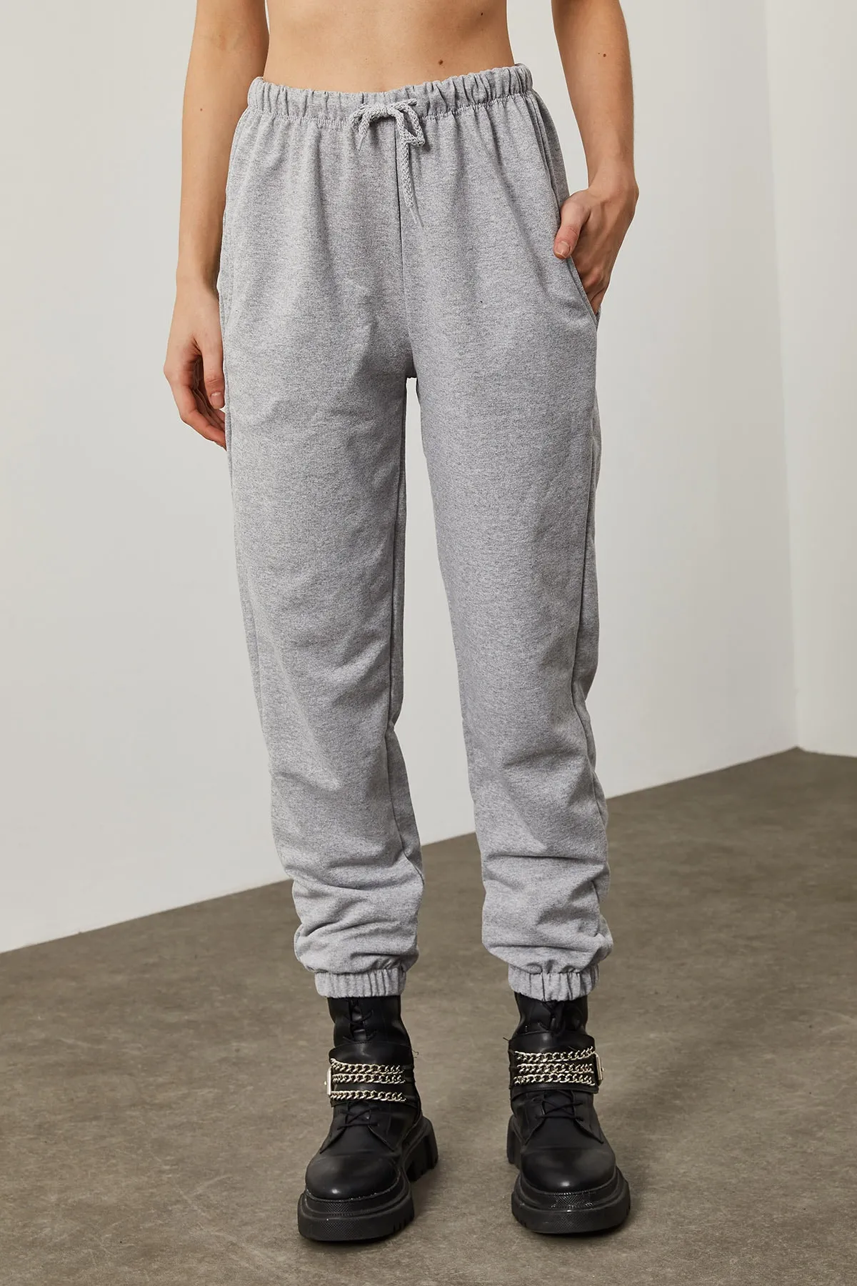 XHAN  Graue Damen-Jogginghose mit Schnürung 0YZK8-10365