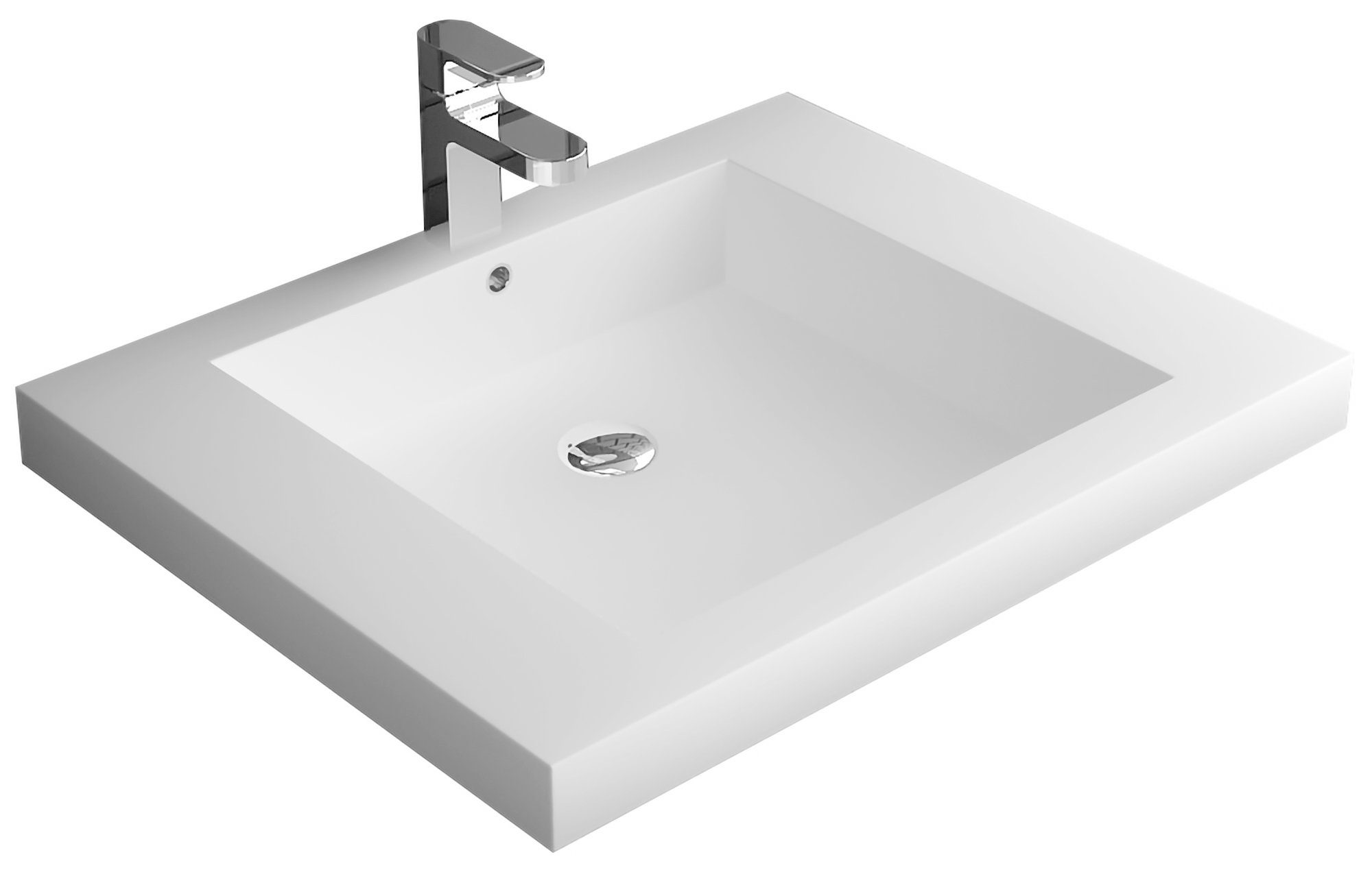 Alpenberger Aufsatzwaschbecken Eckig - Handwaschbecken aus Mineralguss 60 cm Breit (Waschschale, 1-St., Waschtisch), besonders leichte Reinigung, Waschbecken mit Überlauf
