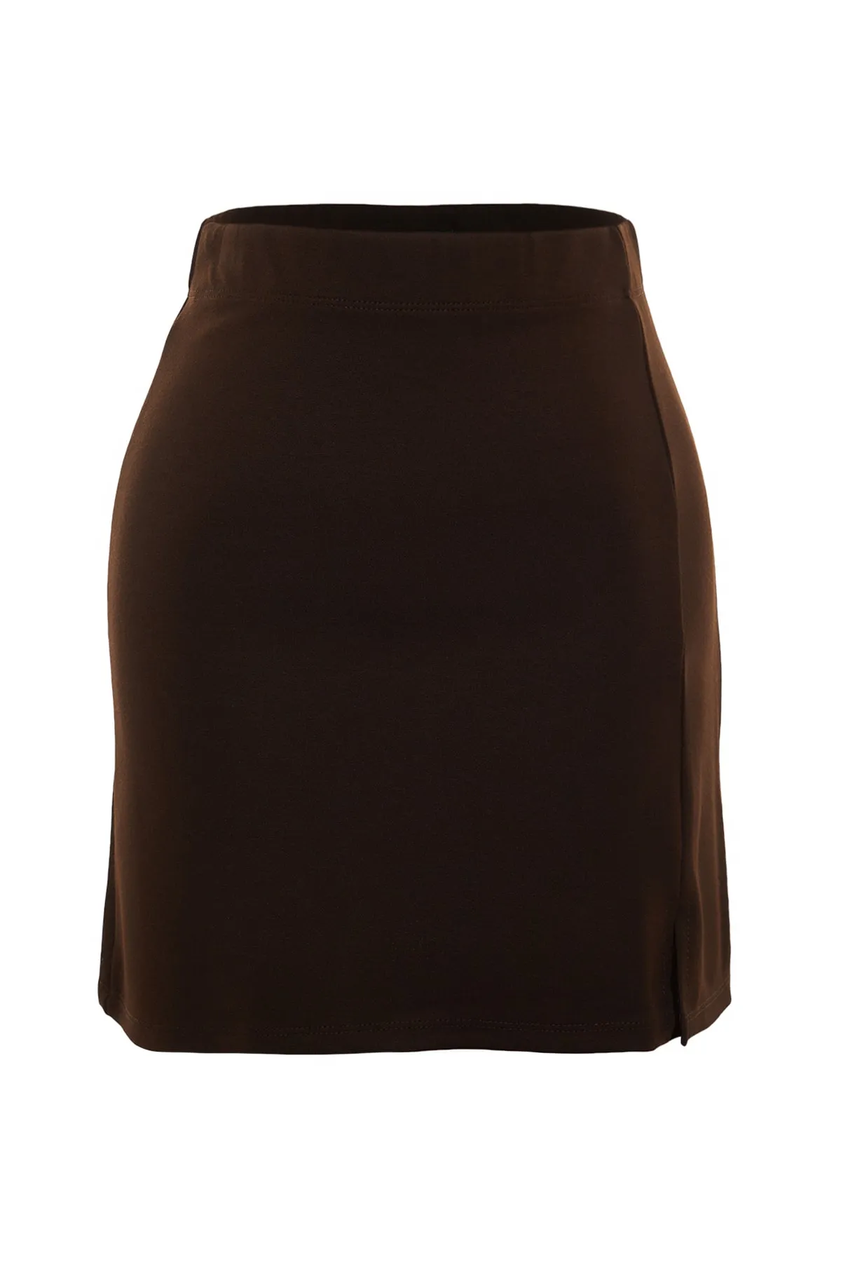 Trendyol Collection  Brauner Mini-Strickrock mit Schlitz und hoher Taille TWOAW23ET00045