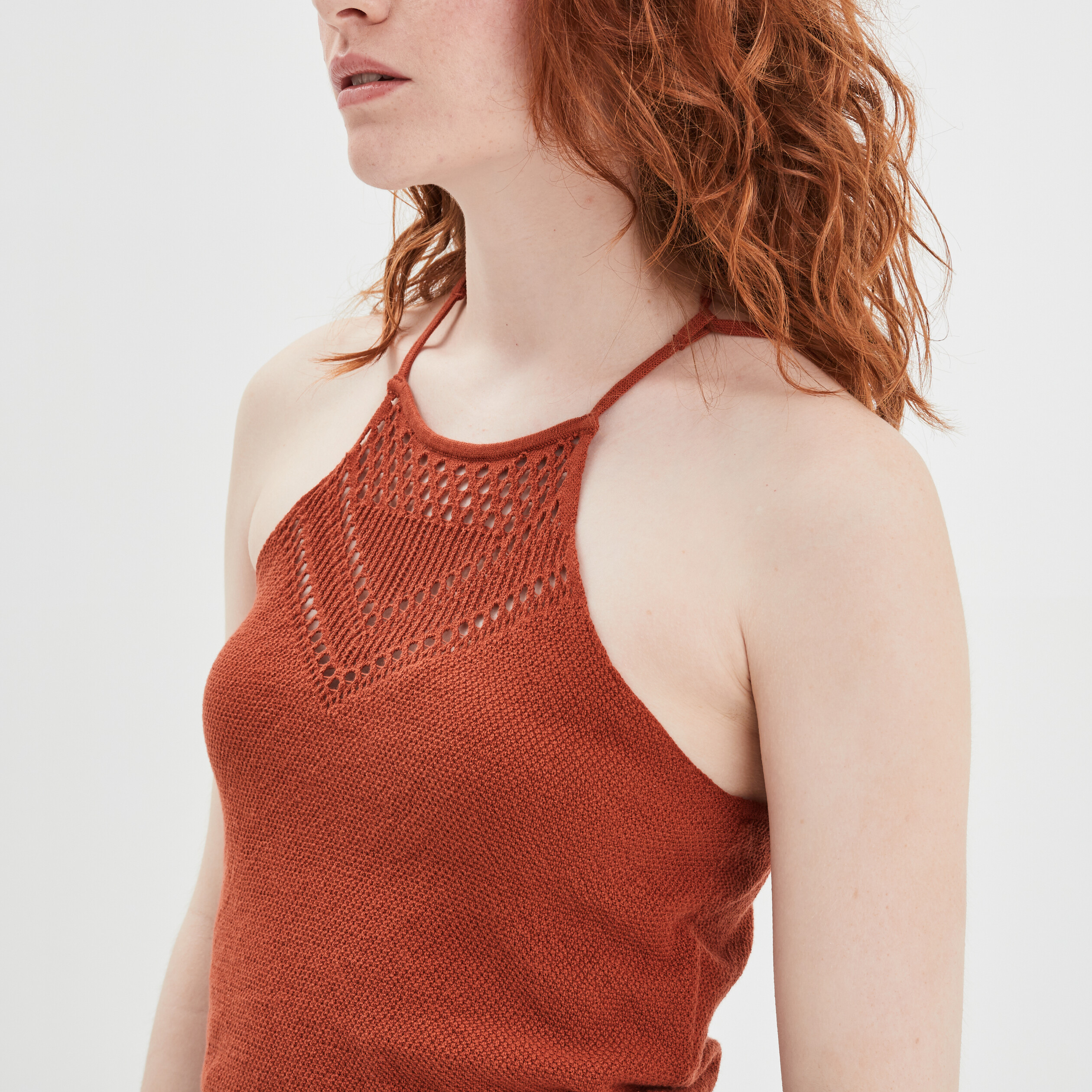 Débardeur pull cropped orange foncé femme | La Halle