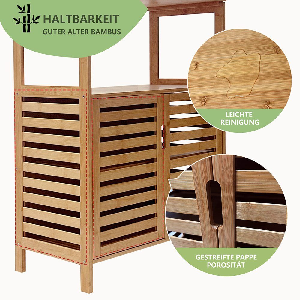 WAOHO Badkommode Badezimmerschrank Bambus, Sideboard Wohnzimmer, Schließfach 65X87X33cm, Abnehmbare Partition