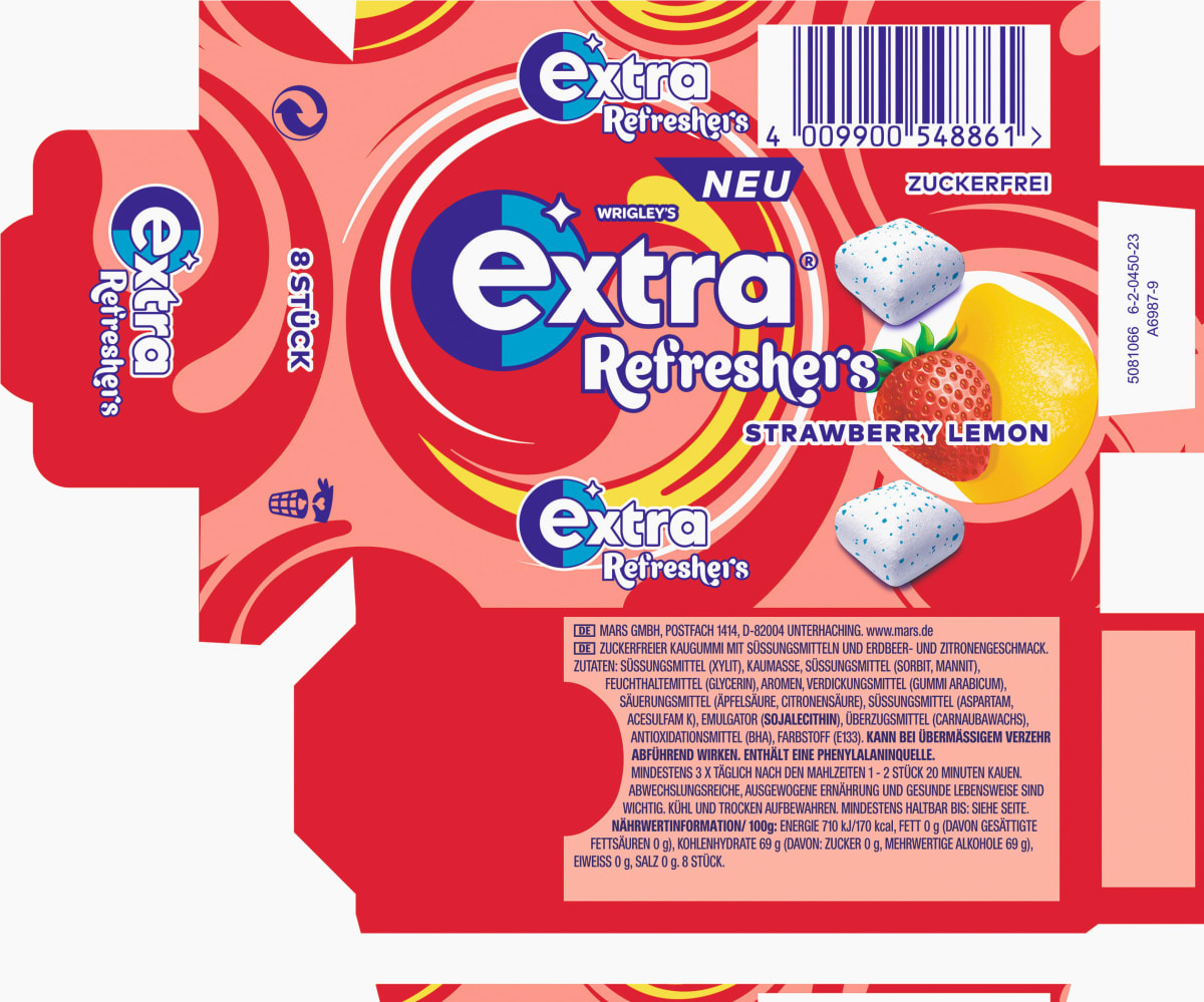 Kaugummi, Refreshers Strawberry Lemon, zuckerfrei, 8 St