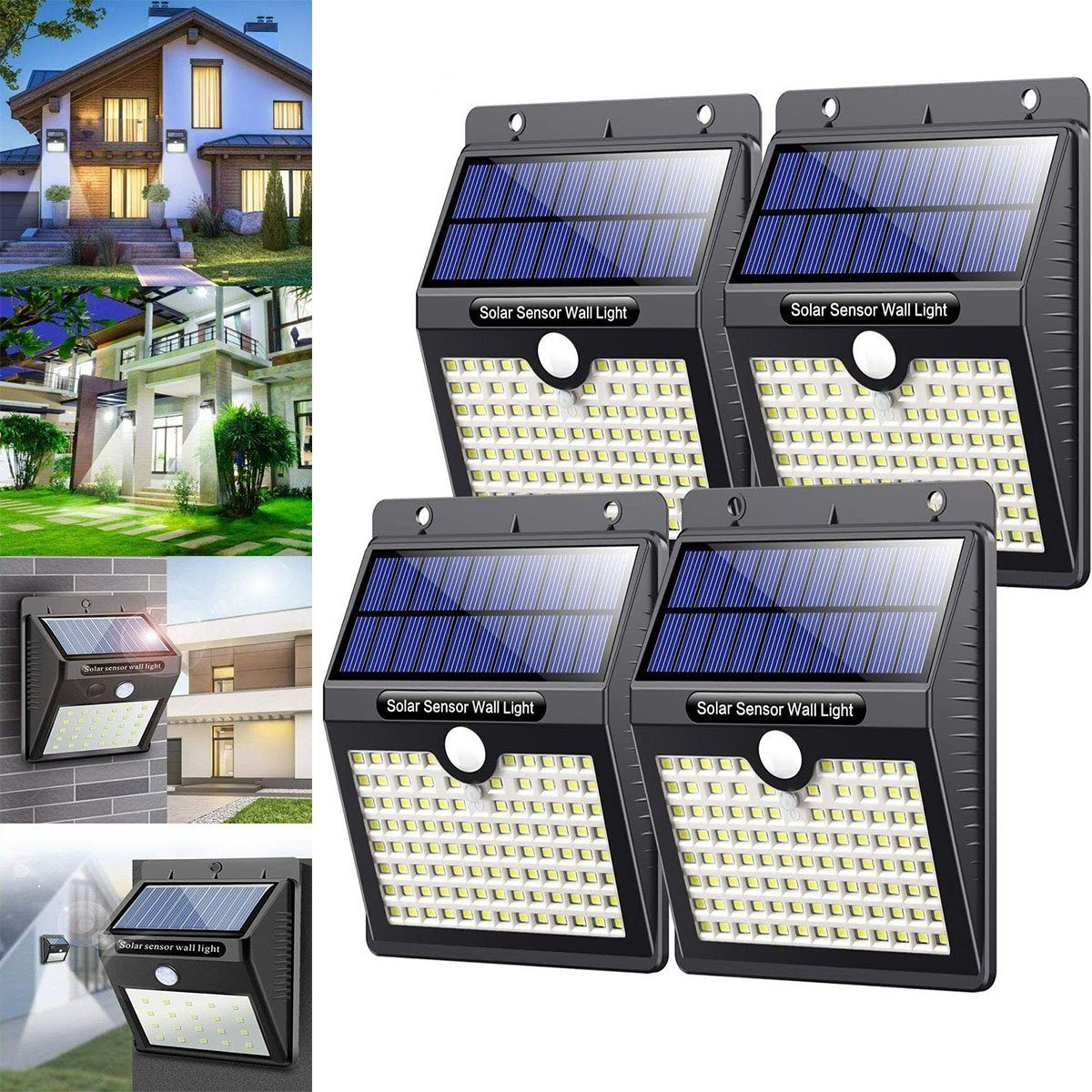 oyajia LED Solarleuchte 4x LED Solarlampe mit Bewegungsmelder Superhelle 6000K, LED fest integriert, Außen Wasserdichte IP65 Solarlampe Sicherheitswandleuchte